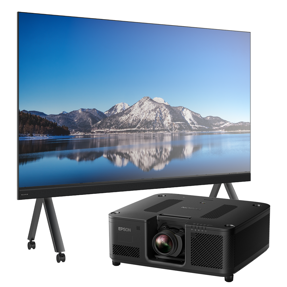 Kollage av LED-skärm och projektor